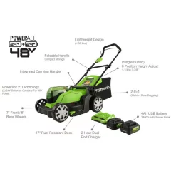 Buy 🤩 Lawn Mowers Greenworks 17 In. 48-Volt (2 X 24V) Battery Cordless Walk Behind Push Lawn Mower W/ 4.0 Ah Batteries & Dual Port Charger MO48B2210 😀 -Outdoors Sales unnamed file 1431