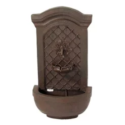 Cheap 👏 Outdoor Decor Sunnydaze Decor Rosette Resin Weathered Iron Solar With Battery Backup Outdoor Wall Fountain 😉