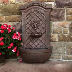 Cheap 👏 Outdoor Decor Sunnydaze Decor Rosette Resin Weathered Iron Solar With Battery Backup Outdoor Wall Fountain 😉 -Outdoors Sales unnamed file 264