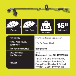 Coupon ❤️ Trimmers RYOBI ONE+ 18-Volt Cordless Attachment Capable Brushless String Trimmer And Pruner, 4.0 Ah Battery And Charger Included 🔥 -Outdoors Sales unnamed file 3267